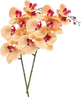 Emerald Kunstbloem Orchidee - 2x - 83 cm - zalm kleurig - losse tak - kunst zijdebloem - Phalaenopsis