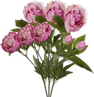 Emerald Kunstbloem pioenrozen tak - 3x - 3 bloemen - roze - 70 cm - decoratie