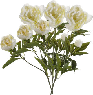 Emerald Kunstbloem pioenrozen tak - 3x - 3 bloemen - wit - 70 cm - decoratie