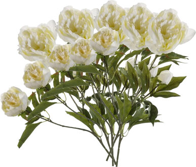 Emerald Kunstbloem pioenrozen tak - 5x - 3 bloemen - wit - 70 cm - decoratie - Kunstbloemen