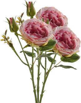 Emerald Kunstbloem roos Anne - 3x - roze - 37 cm - decoratie bloemen