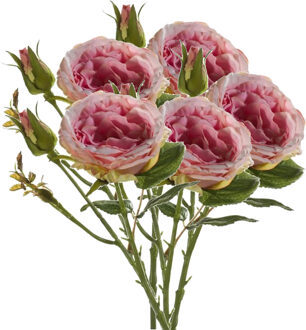 Emerald Kunstbloem roos Anne - 5x - roze - 37 cm - decoratie bloemen