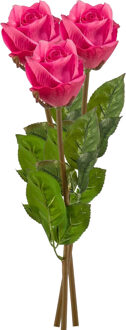 Emerald Kunstbloem Roos Bud tak - 3x - 58 cm - fuchsia - Kunst zijdebloemen