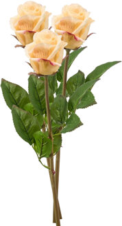 Emerald Kunstbloem Roos Bud tak - 3x - 58 cm - licht geel - Kunst zijdebloemen