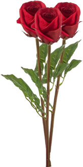 Emerald Kunstbloem Roos Bud tak - 3x - 58 cm - rood - Kunst zijdebloemen