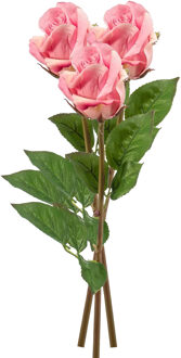 Emerald Kunstbloem Roos Bud tak - 3x - 58 cm - roze - Kunst zijdebloemen