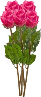 Emerald Kunstbloem Roos Bud tak - 5x - 58 cm - fuchsia - Kunst zijdebloemen