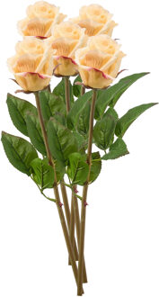 Emerald Kunstbloem Roos Bud tak - 5x - 58 cm - licht geel - Kunst zijdebloemen