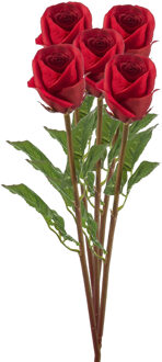 Emerald Kunstbloem Roos Bud tak - 5x - 58 cm - rood - Kunst zijdebloemen