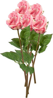 Emerald Kunstbloem Roos Bud tak - 5x - 58 cm - roze - Kunst zijdebloemen