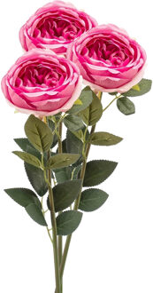 Emerald Kunstbloem roos Joelle - 3x - fuchsia - 65 cm - decoratie bloemen
