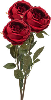 Emerald Kunstbloem roos Joelle - 3x - rood - 65 cm - decoratie bloemen