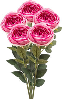 Emerald Kunstbloem roos Joelle - 5x - fuchsia - 65 cm - decoratie bloemen