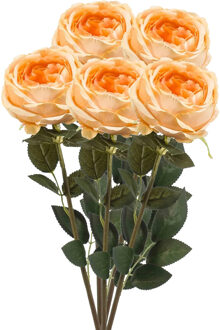 Emerald Kunstbloem roos Joelle - 5x - pastel oranje - 65 cm - decoratie bloemen