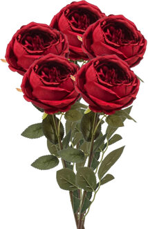 Emerald Kunstbloem roos Joelle - 5x - rood - 65 cm - decoratie bloemen