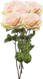 Emerald Kunstbloem Roos Laurie tak - 5x - 57 cm - licht roze - Kunst zijdebloemen