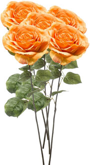 Emerald Kunstbloem Roos Laurie tak - 5x - 57 cm - oranje - Kunst zijdebloemen