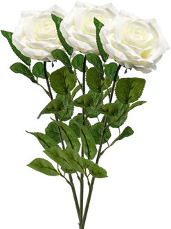 Emerald Kunstbloem roos Marleen - 3x - creme - 63 cm - decoratie bloemen - Kunstbloemen Crème