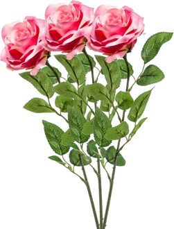 Emerald Kunstbloem roos Marleen - 3x - roze - 63 cm - decoratie bloemen - Kunstbloemen