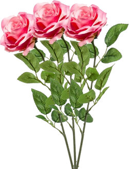 Emerald Kunstbloem roos Marleen - 3x - roze - 63 cm - decoratie bloemen