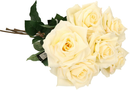 Emerald Kunstbloem roos Marleen - 5x - creme - 63 cm - decoratie bloemen