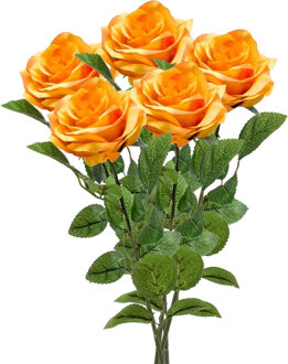 Emerald Kunstbloem roos Marleen - 5x - geel - 63 cm - decoratie bloemen