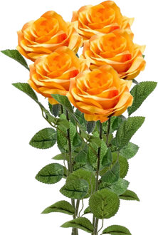 Emerald Kunstbloem roos Marleen - 5x - geel - 63 cm - decoratie bloemen