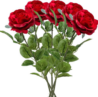 Emerald Kunstbloem roos Marleen - 5x - rood - 63 cm - decoratie bloemen - Kunstbloemen