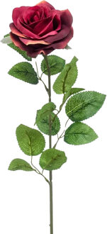 Emerald Kunstbloem roos Marleen - wijn rood - 63 cm - decoratie bloemen