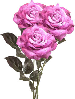 Emerald Kunstbloem roos Pascal - 3x - roze - 65 cm - decoratie bloemen