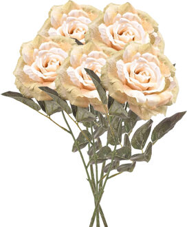 Emerald Kunstbloem roos Pascal - 5x - wit - 65 cm - decoratie bloemen