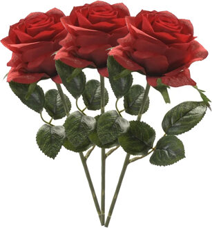 Emerald Kunstbloem roos Simone - 3x - rood - 45 cm - decoratie bloemen - Kunstbloemen