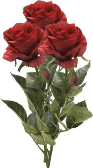 Emerald Kunstbloem roos Simone - 3x - rood - 73 cm - decoratie bloemen