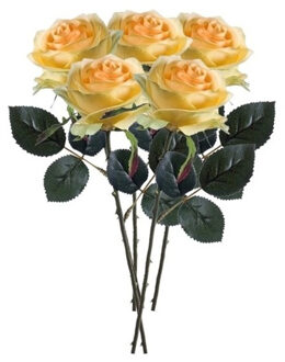Emerald Kunstbloem roos Simone - 5x - geel - 45 cm - decoratie bloemen