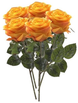 Emerald Kunstbloem roos Simone - 5x - geel/oranje - 45 cm - decoratie bloemen