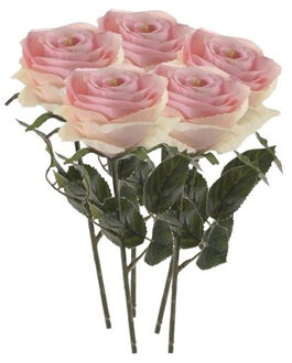 Emerald Kunstbloem roos Simone - 5x - licht roze - 45 cm - decoratie bloemen
