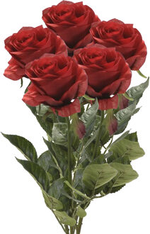 Emerald Kunstbloem roos Simone - 5x - rood - 73 cm - decoratie bloemen