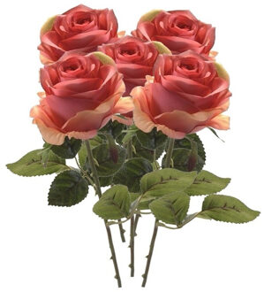 Emerald Kunstbloem roos Simone - 5x - roze - 45 cm - decoratie bloemen