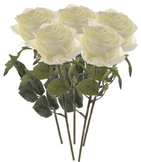 Emerald Kunstbloem roos Simone - 5x - wit - 45 cm - decoratie bloemen