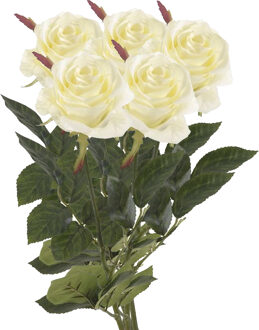 Emerald Kunstbloem roos Simone - 5x - wit - 73 cm - decoratie bloemen