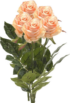 Emerald Kunstbloem roos Simone - 5x - zalm kleurig - 73 cm - decoratie bloemen