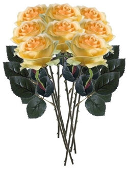 Emerald Kunstbloem roos Simone - 8x - geel - 45 cm - decoratie bloemen