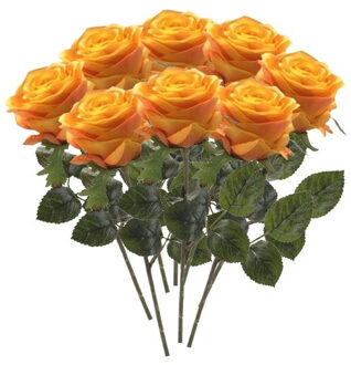Emerald Kunstbloem roos Simone - 8x - geel/oranje - 45 cm - decoratie bloemen