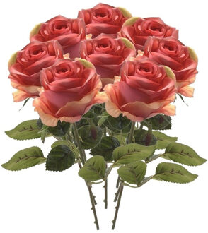 Emerald Kunstbloem roos Simone - 8x - roze - 45 cm - decoratie bloemen