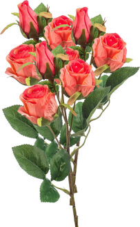 Emerald Kunstbloem Roos tak - 3x - 44 cm - koraal roze - Kunst zijdebloemen
