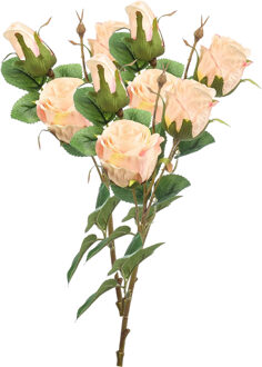 Emerald Kunstbloem Roos tak - 3x - 44 cm - licht roze - Kunst zijdebloemen