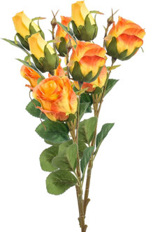 Emerald Kunstbloem Roos tak - 3x - 44 cm - oranje - Kunst zijdebloemen
