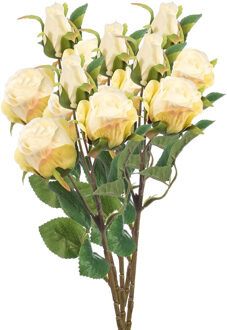 Emerald Kunstbloem Roos tak - 5x - 44 cm - creme wit - Kunst zijdebloemen