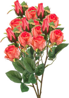 Emerald Kunstbloem Roos tak - 5x - 44 cm - koraal roze - Kunst zijdebloemen