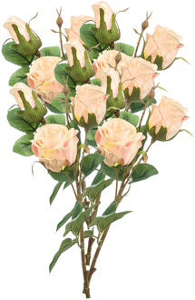 Emerald Kunstbloem Roos tak - 5x - 44 cm - licht roze - Kunst zijdebloemen